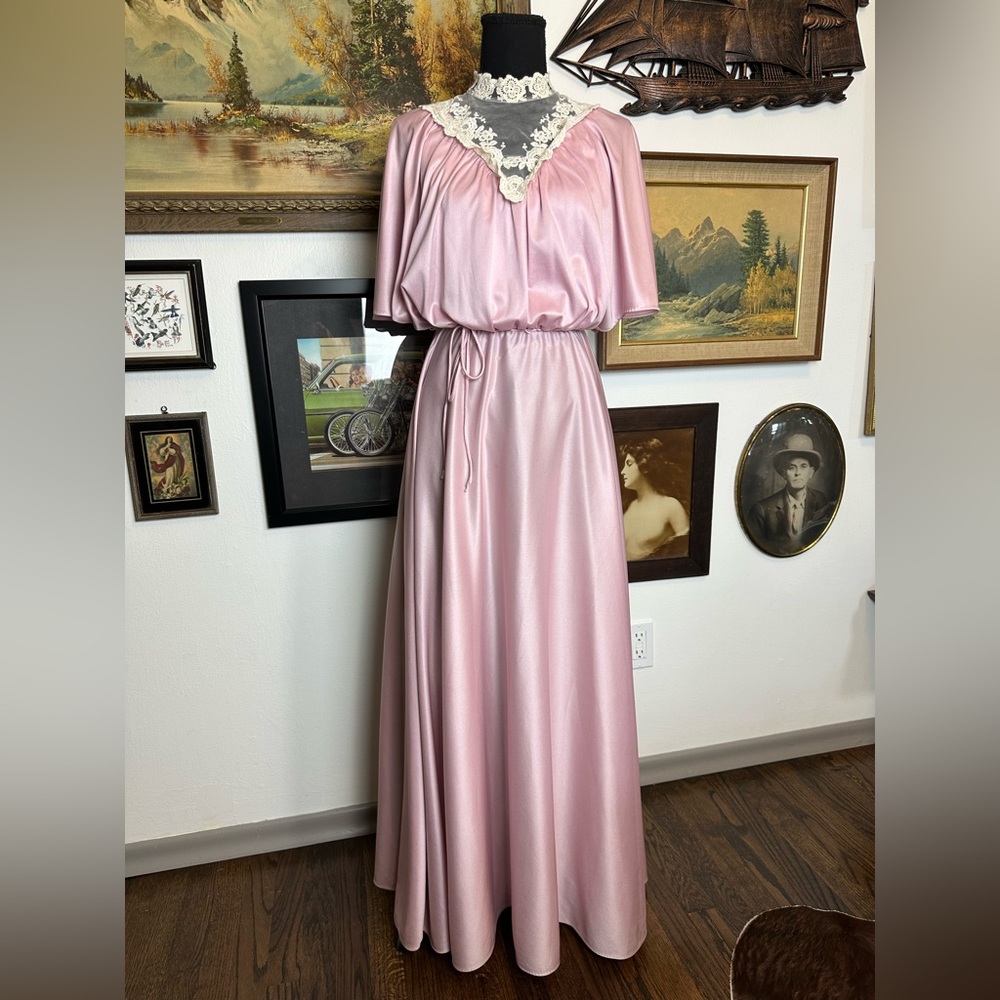 Vintage 1970s Silky Prairie Style Dress